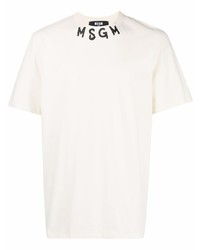 weißes bedrucktes T-Shirt mit einem Rundhalsausschnitt von MSGM