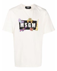 weißes bedrucktes T-Shirt mit einem Rundhalsausschnitt von MSGM