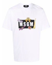 weißes bedrucktes T-Shirt mit einem Rundhalsausschnitt von MSGM