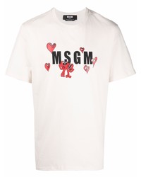 weißes bedrucktes T-Shirt mit einem Rundhalsausschnitt von MSGM