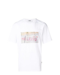 weißes bedrucktes T-Shirt mit einem Rundhalsausschnitt von MSGM