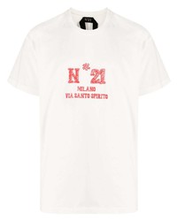 weißes bedrucktes T-Shirt mit einem Rundhalsausschnitt von N°21
