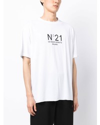 weißes bedrucktes T-Shirt mit einem Rundhalsausschnitt von N°21