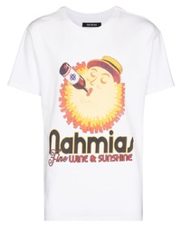 weißes bedrucktes T-Shirt mit einem Rundhalsausschnitt von Nahmias