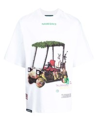 weißes bedrucktes T-Shirt mit einem Rundhalsausschnitt von NAMESAKE