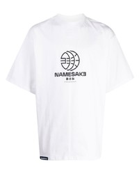 weißes bedrucktes T-Shirt mit einem Rundhalsausschnitt von NAMESAKE