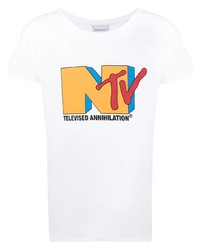 weißes bedrucktes T-Shirt mit einem Rundhalsausschnitt von Nasaseasons