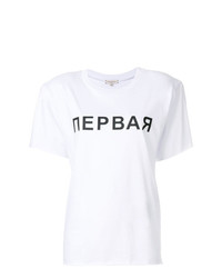 weißes bedrucktes T-Shirt mit einem Rundhalsausschnitt von Natasha Zinko