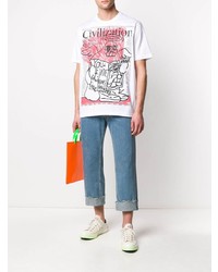 weißes bedrucktes T-Shirt mit einem Rundhalsausschnitt von Junya Watanabe MAN