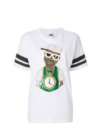 weißes bedrucktes T-Shirt mit einem Rundhalsausschnitt von Nil & Mon