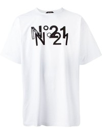 weißes bedrucktes T-Shirt mit einem Rundhalsausschnitt von No.21