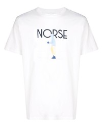 weißes bedrucktes T-Shirt mit einem Rundhalsausschnitt von Norse Projects