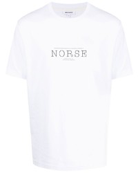 weißes bedrucktes T-Shirt mit einem Rundhalsausschnitt von Norse Projects