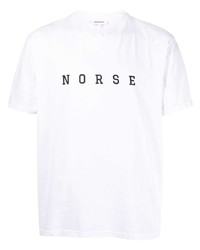 weißes bedrucktes T-Shirt mit einem Rundhalsausschnitt von Norse Projects