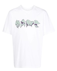 weißes bedrucktes T-Shirt mit einem Rundhalsausschnitt von Oamc