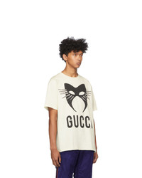 weißes bedrucktes T-Shirt mit einem Rundhalsausschnitt von Gucci