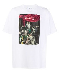 weißes bedrucktes T-Shirt mit einem Rundhalsausschnitt von Off-White