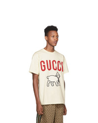 weißes bedrucktes T-Shirt mit einem Rundhalsausschnitt von Gucci