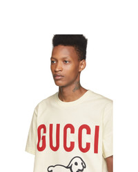 weißes bedrucktes T-Shirt mit einem Rundhalsausschnitt von Gucci