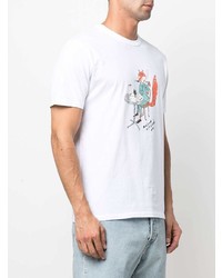 weißes bedrucktes T-Shirt mit einem Rundhalsausschnitt von MAISON KITSUNÉ