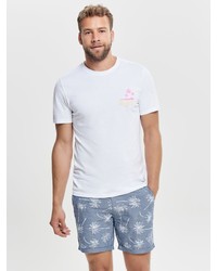 weißes bedrucktes T-Shirt mit einem Rundhalsausschnitt von ONLY & SONS