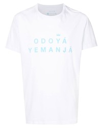 weißes bedrucktes T-Shirt mit einem Rundhalsausschnitt von OSKLEN