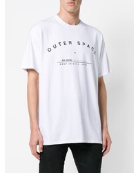 weißes bedrucktes T-Shirt mit einem Rundhalsausschnitt von Raf Simons