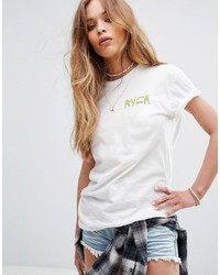 weißes bedrucktes T-Shirt mit einem Rundhalsausschnitt von RVCA