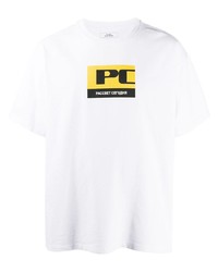 weißes bedrucktes T-Shirt mit einem Rundhalsausschnitt von PACCBET