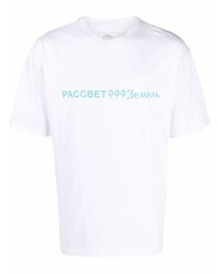 weißes bedrucktes T-Shirt mit einem Rundhalsausschnitt von PACCBET