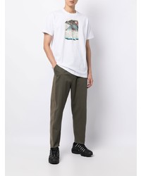 weißes bedrucktes T-Shirt mit einem Rundhalsausschnitt von Maharishi