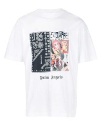 weißes bedrucktes T-Shirt mit einem Rundhalsausschnitt von Palm Angels