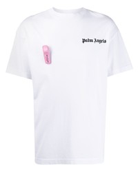 weißes bedrucktes T-Shirt mit einem Rundhalsausschnitt von Palm Angels