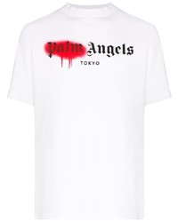 weißes bedrucktes T-Shirt mit einem Rundhalsausschnitt von Palm Angels