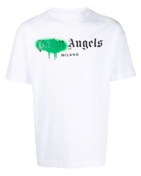 weißes bedrucktes T-Shirt mit einem Rundhalsausschnitt von Palm Angels