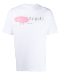 weißes bedrucktes T-Shirt mit einem Rundhalsausschnitt von Palm Angels