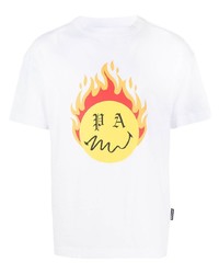 weißes bedrucktes T-Shirt mit einem Rundhalsausschnitt von Palm Angels