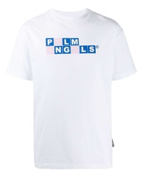 weißes bedrucktes T-Shirt mit einem Rundhalsausschnitt von Palm Angels