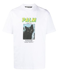 weißes bedrucktes T-Shirt mit einem Rundhalsausschnitt von Palm Angels