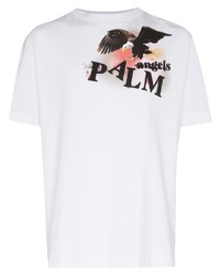 weißes bedrucktes T-Shirt mit einem Rundhalsausschnitt von Palm Angels