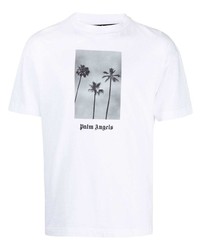 weißes bedrucktes T-Shirt mit einem Rundhalsausschnitt von Palm Angels