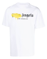 weißes bedrucktes T-Shirt mit einem Rundhalsausschnitt von Palm Angels