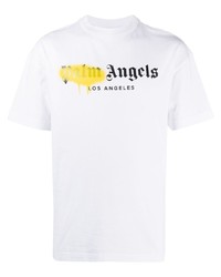 weißes bedrucktes T-Shirt mit einem Rundhalsausschnitt von Palm Angels