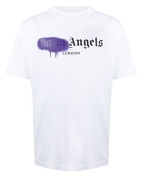 weißes bedrucktes T-Shirt mit einem Rundhalsausschnitt von Palm Angels