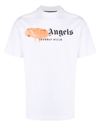 weißes bedrucktes T-Shirt mit einem Rundhalsausschnitt von Palm Angels