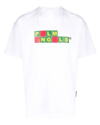 weißes bedrucktes T-Shirt mit einem Rundhalsausschnitt von Palm Angels