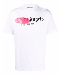 weißes bedrucktes T-Shirt mit einem Rundhalsausschnitt von Palm Angels