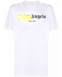 weißes bedrucktes T-Shirt mit einem Rundhalsausschnitt von Palm Angels