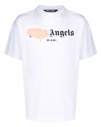 weißes bedrucktes T-Shirt mit einem Rundhalsausschnitt von Palm Angels