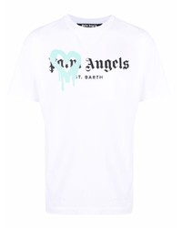 weißes bedrucktes T-Shirt mit einem Rundhalsausschnitt von Palm Angels